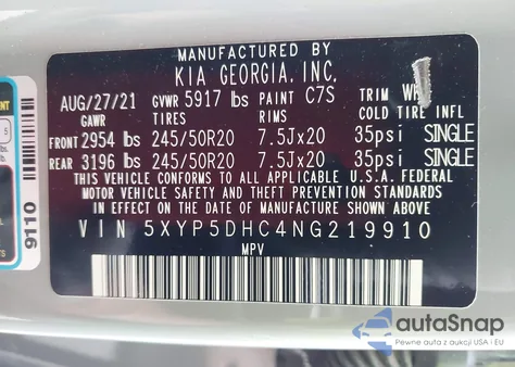 2022 Kia Telluride Sx из США, поврежденный, VIN 5XYP5DHC4NG219910